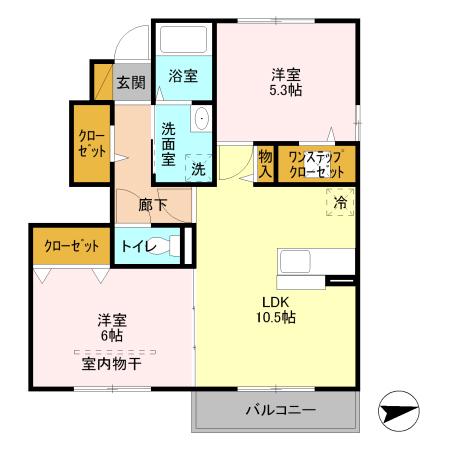 エスポワールB(2LDK/1階)の間取り写真