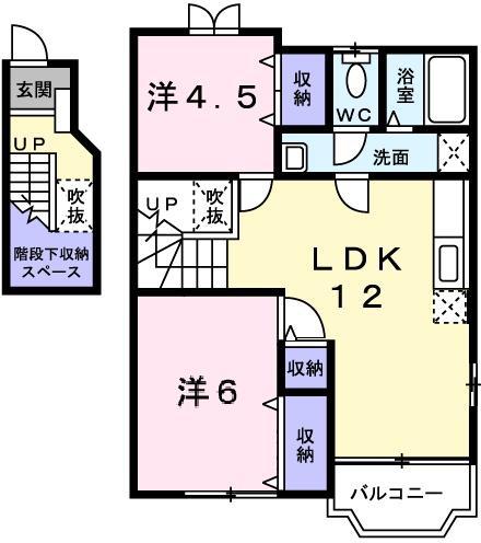 ロジュマンドゥクール(2LDK/2階)の間取り写真