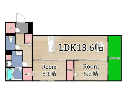 プリムール都島(2LDK/2階)の間取り写真