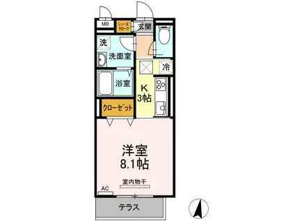 銀河タウン E(1K/3階)の間取り写真