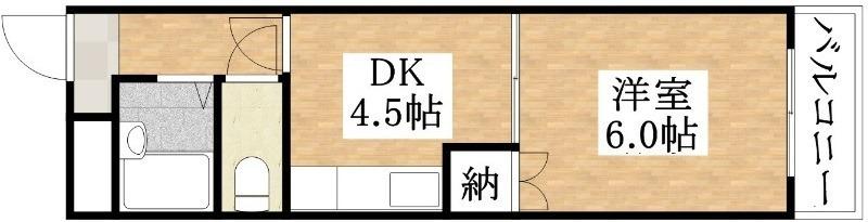 ミタカホーム8番館(1DK/6階)の間取り写真