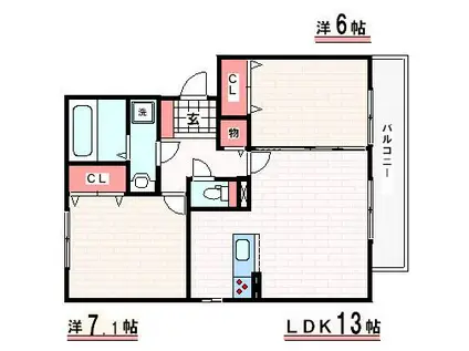 グランドアトリオ神戸西D棟 角(2LDK/3階)の間取り写真
