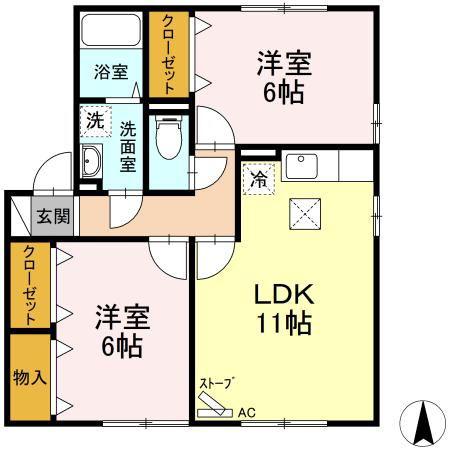 ドルチェ悠遊(2LDK/1階)の間取り写真