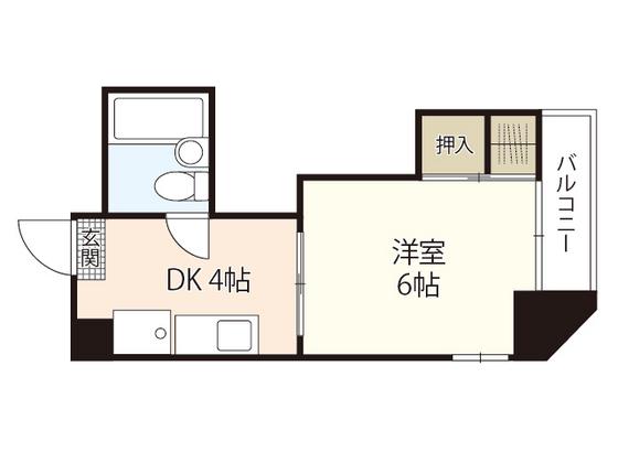中浦ビル(1DK/6階)の間取り写真