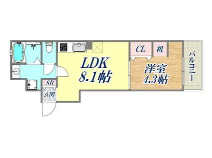 ワンゴークレスト(1LDK/2階)の間取り写真