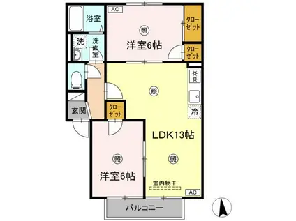 のぎくB棟(2LDK/1階)の間取り写真