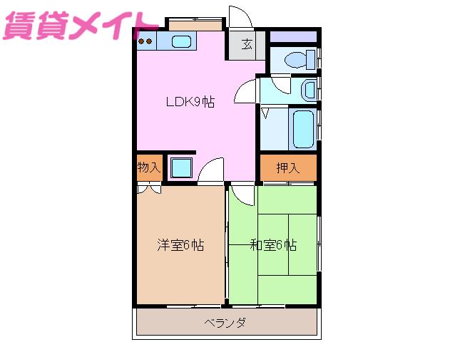 コーポハッピーメークI(2DK/2階)の間取り写真