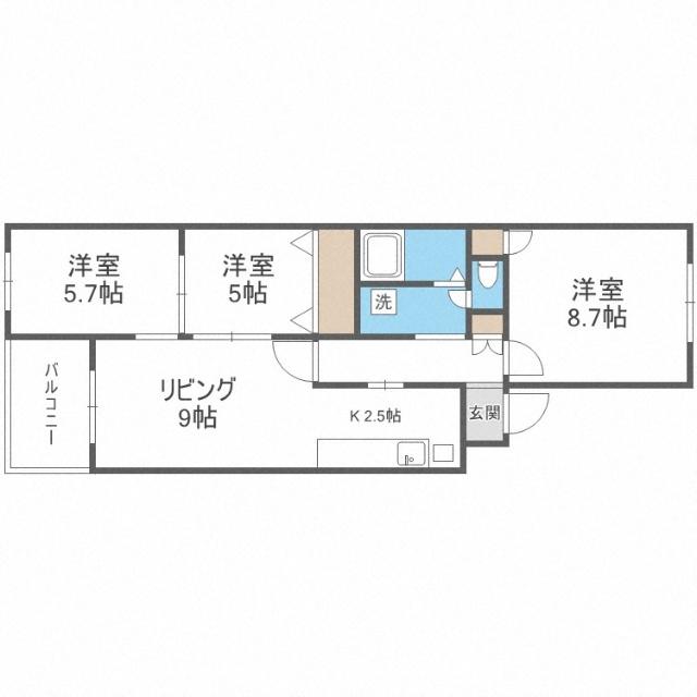 サンフロア山鼻(3LDK/3階)の間取り写真