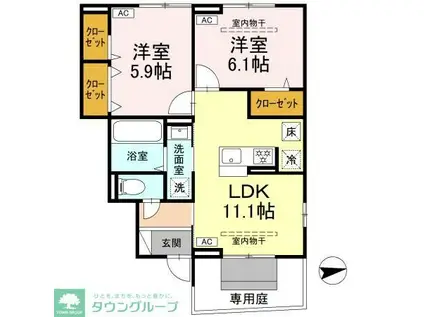 オリエンタルドエル I(2LDK/1階)の間取り写真