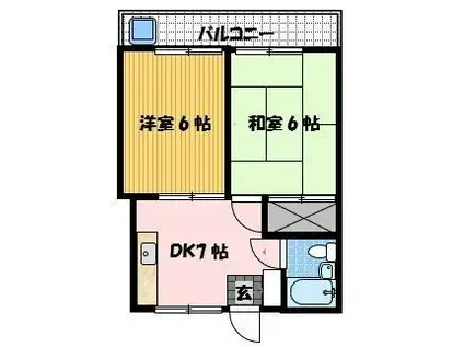 コーポ杠葉(2DK/3階)の間取り写真