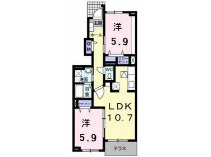 パストラルコート岩出 II(2LDK/1階)の間取り写真