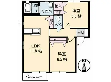 シャーメゾン山内 A棟(2LDK/1階)の間取り写真