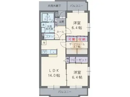 ステージグランブルー(2SLDK/2階)の間取り写真