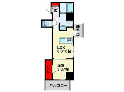 LEGEND113(1DK/9階)の間取り写真