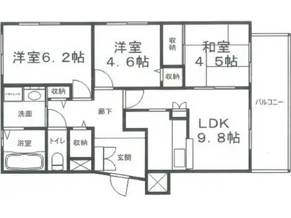 ハッピーコート御立(3LDK/4階)の間取り写真