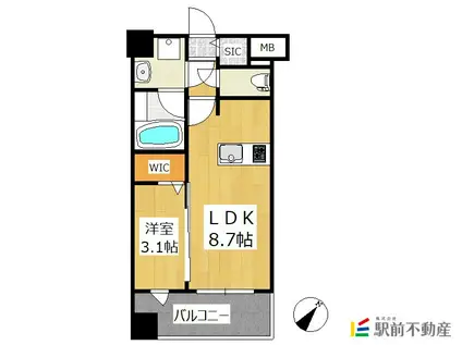 グランフォーレ千早マークスクエアイースト(1LDK/15階)の間取り写真