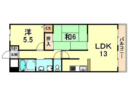 ベルベデール甲南(2LDK/7階)の間取り写真