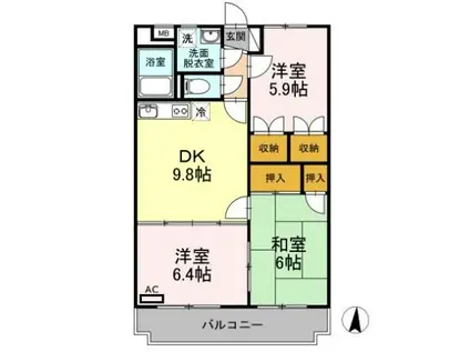 サンライズ宝塚(3DK/3階)の間取り写真