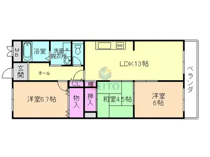 グローリーハイツ西緑丘(3LDK/4階)の間取り写真