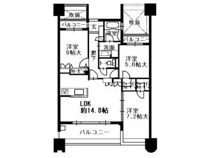 サングレート薬院駅ロイヤルウィン(3LDK/13階)の間取り写真