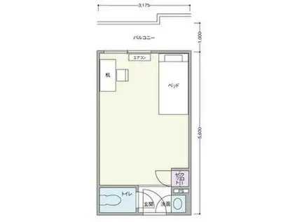 カルムイン緑地公園(ワンルーム/2階)の間取り写真