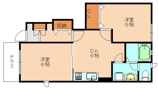 プラシードA(2DK/1階)の間取り写真
