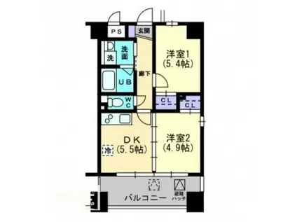 ロータス高松(2DK/6階)の間取り写真