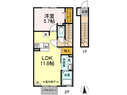ラヴィベール(1LDK/2階)の間取り写真