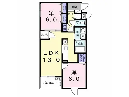 SEPT・COULEUR(2LDK/2階)の間取り写真