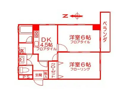 ボヌールカサマ(2DK/3階)の間取り写真