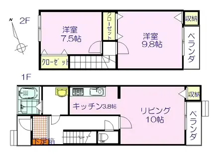 ヴィラ・ヴィアンカC棟(2LDK/1階)の間取り写真