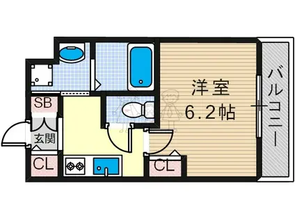 プレミアムコート天王寺イースト(1K/2階)の間取り写真