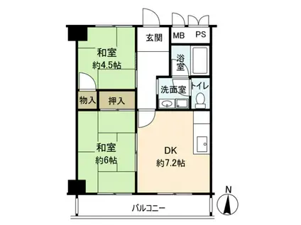 アルパ芦屋1号棟(2DK/5階)の間取り写真