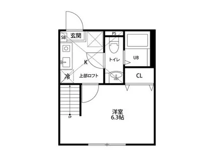 カーサフェリース南林間(1K/2階)の間取り写真