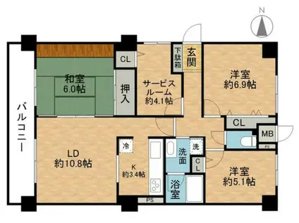シーガルパレス神戸山の手(3SLDK/5階)の間取り写真