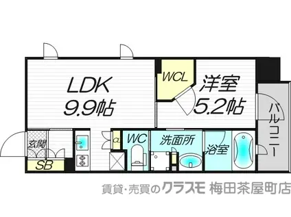 パークアクシス心斎橋(1LDK/5階)の間取り写真