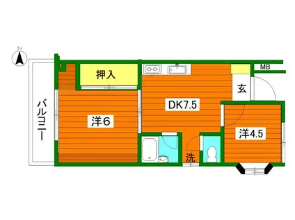 ランバーハイム桜新町(2DK/4階)の間取り写真