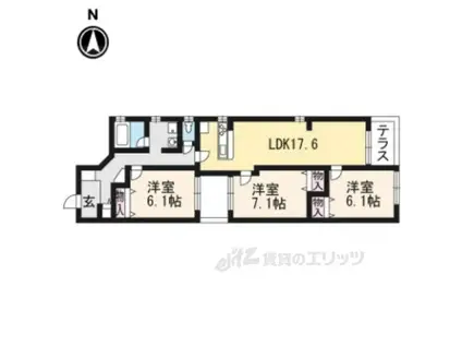 エレガント鴨川C棟(3LDK/1階)の間取り写真