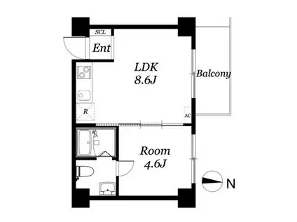 ティックハウス(1LDK/6階)の間取り写真
