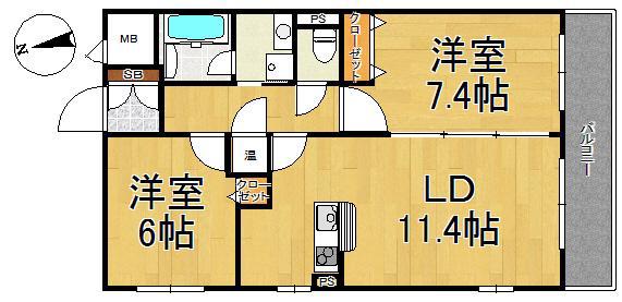 レガーロ旭町(2LDK/3階)の間取り写真