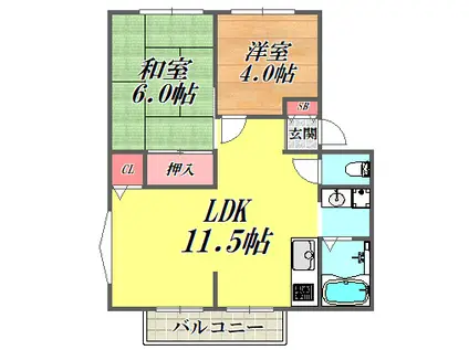 ドエル・ヒロ武庫之荘A棟(2LDK/2階)の間取り写真