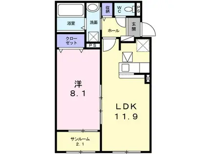ミニョン モハラ II(1LDK/1階)の間取り写真