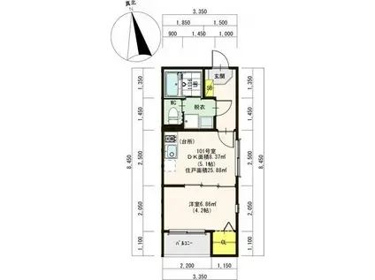 HT紅雲町(1DK/2階)の間取り写真