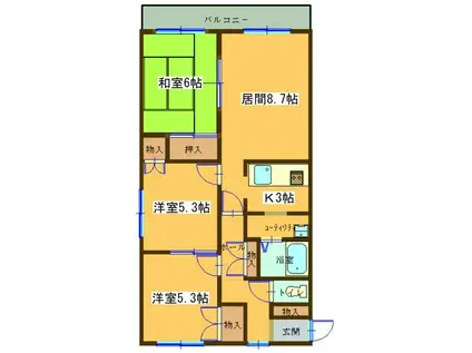 恵庭市島松本町1-14-18(3LDK/3階)の間取り写真