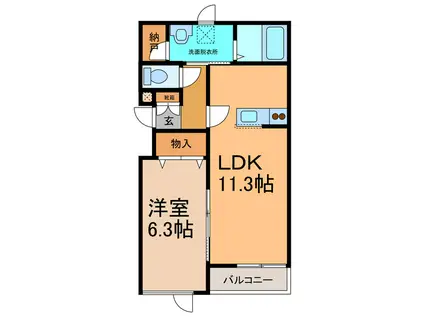 ラパーチェ柳町(1LDK/2階)の間取り写真