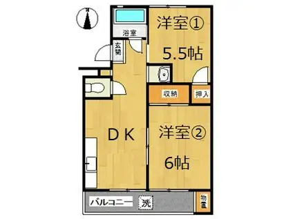 第一長沼ハイツ(2DK/2階)の間取り写真