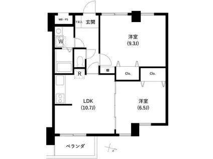 サンセゾンI(2LDK/5階)の間取り写真