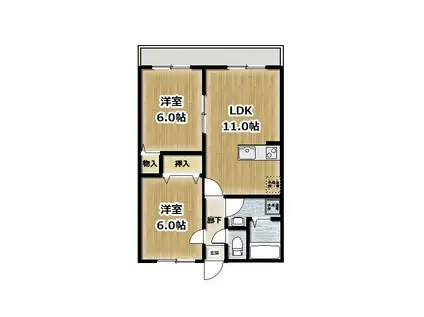 ヒルトップイン(2LDK/2階)の間取り写真