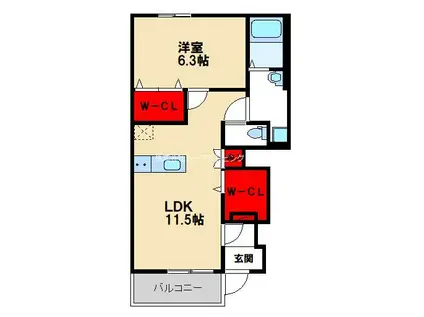 リル・グラース(1LDK/1階)の間取り写真