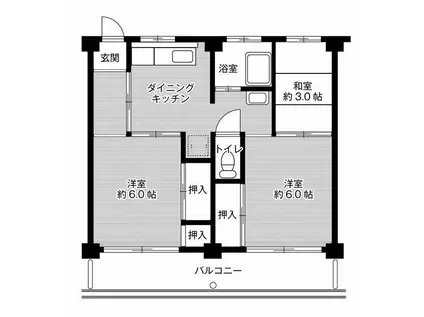 ビレッジハウス東野3号棟(3DK/4階)の間取り写真